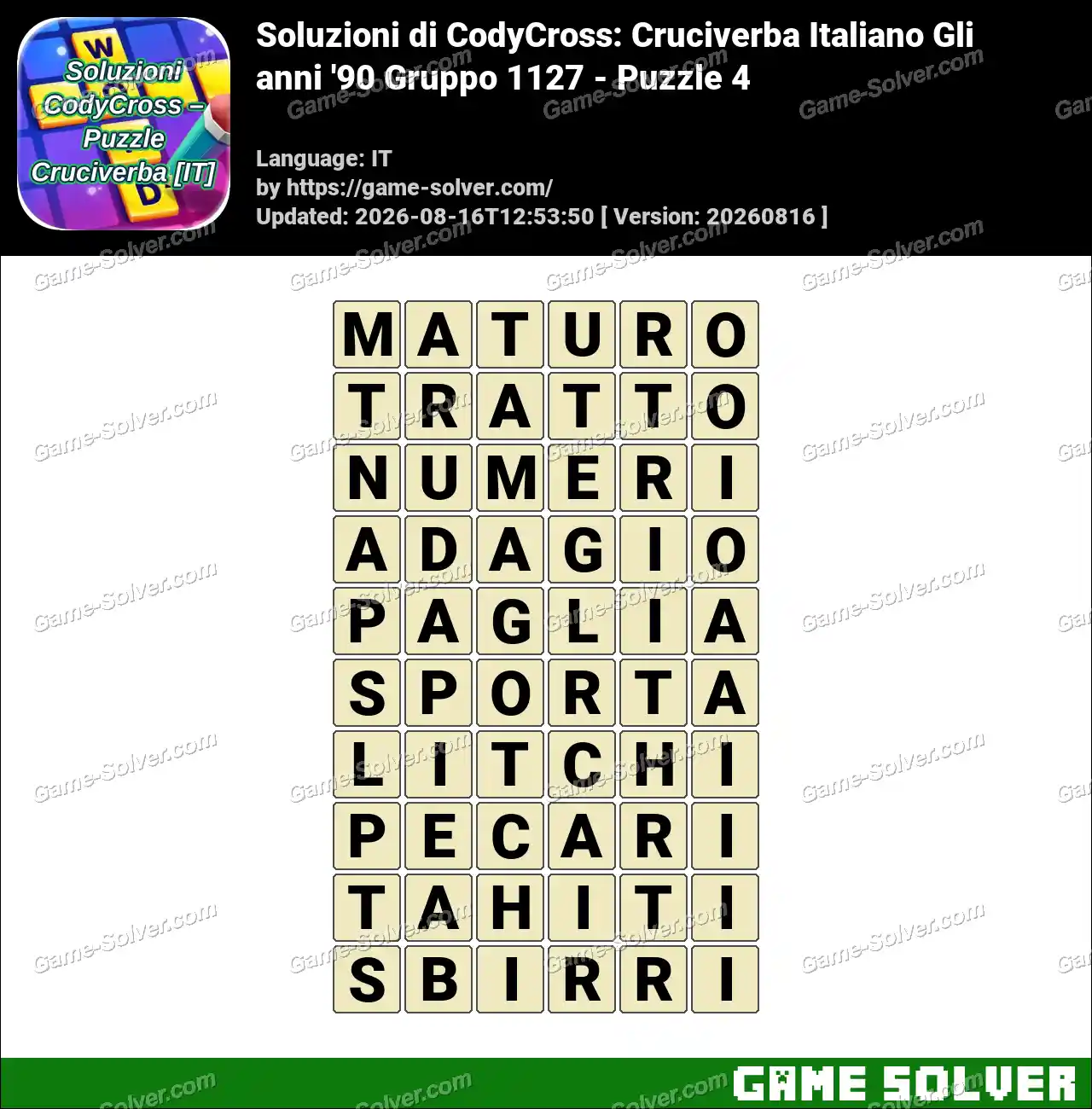 Soluzioni di CodyCross: Cruciverba Italiano Gli anni ’90 Gruppo 1127 – Puzzle 4